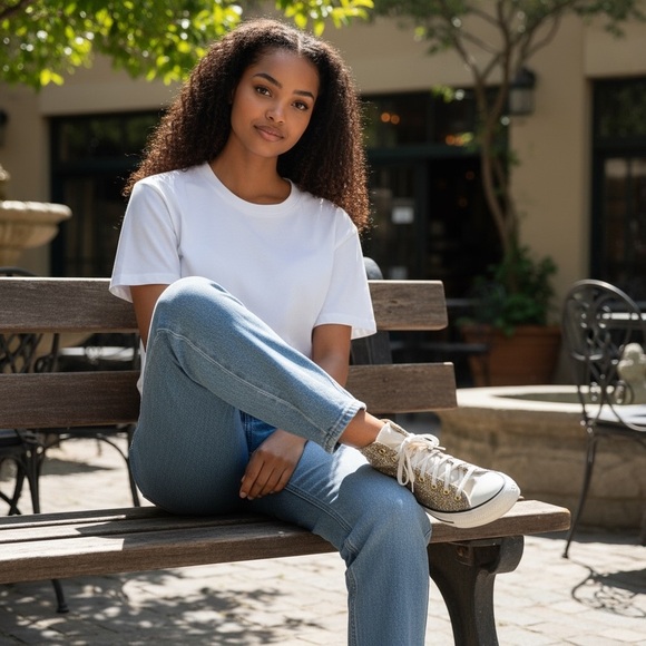 Custom Converse Zebra Stripe High-Top Sneakers With Gold Sparkles. 💖 - Picture 3 of 12